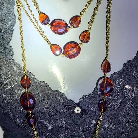 Retro 64" Flapper Necklace Rootbeer Fasceted Glass beads on chain - Picture 4 of 9